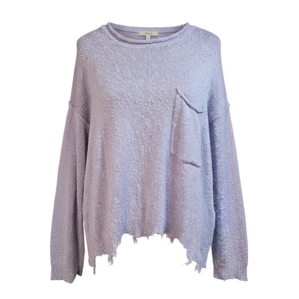 Lavender Distressed Slub Knit Sweater  Raw Hem Boho